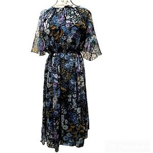 Vintage Airy Bohemian Party Floral Dress Statement Sleeve Glam Dainty Flowy